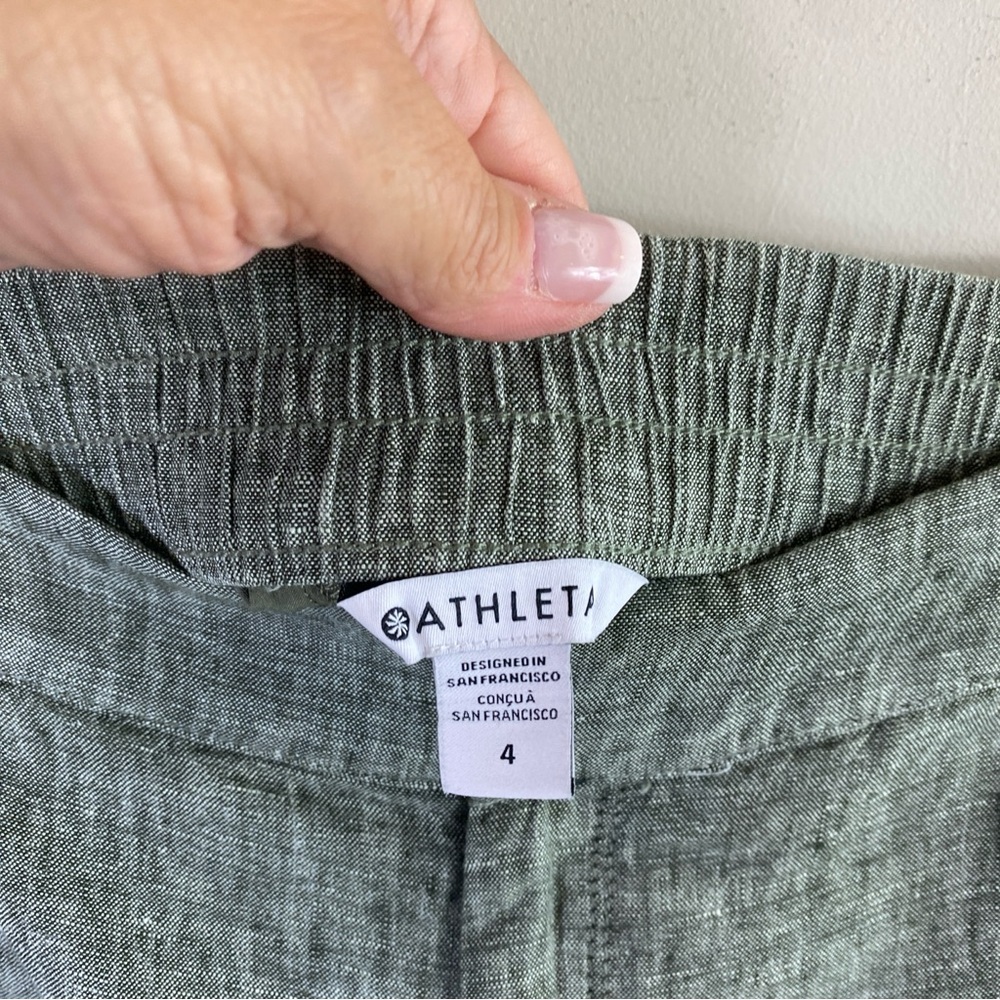 Athleta 100% Linen Women’s Green Voyager Shorts Sz 4 - Picture 4 of 13